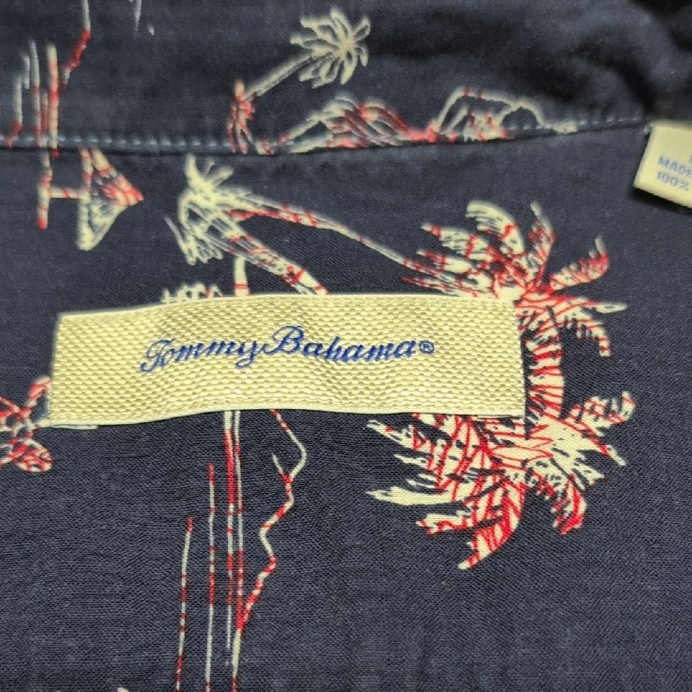 Tommy Bahama Dark Blue Turtles Hula Girl Palm Trees Cotton Button Down Sz L - Picture 5 of 9